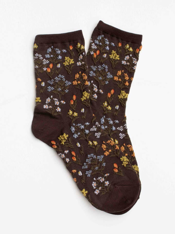 Tiepology - Vente Chaussettes – femme - Chaussettes Fleur Sauvage de Minuit6