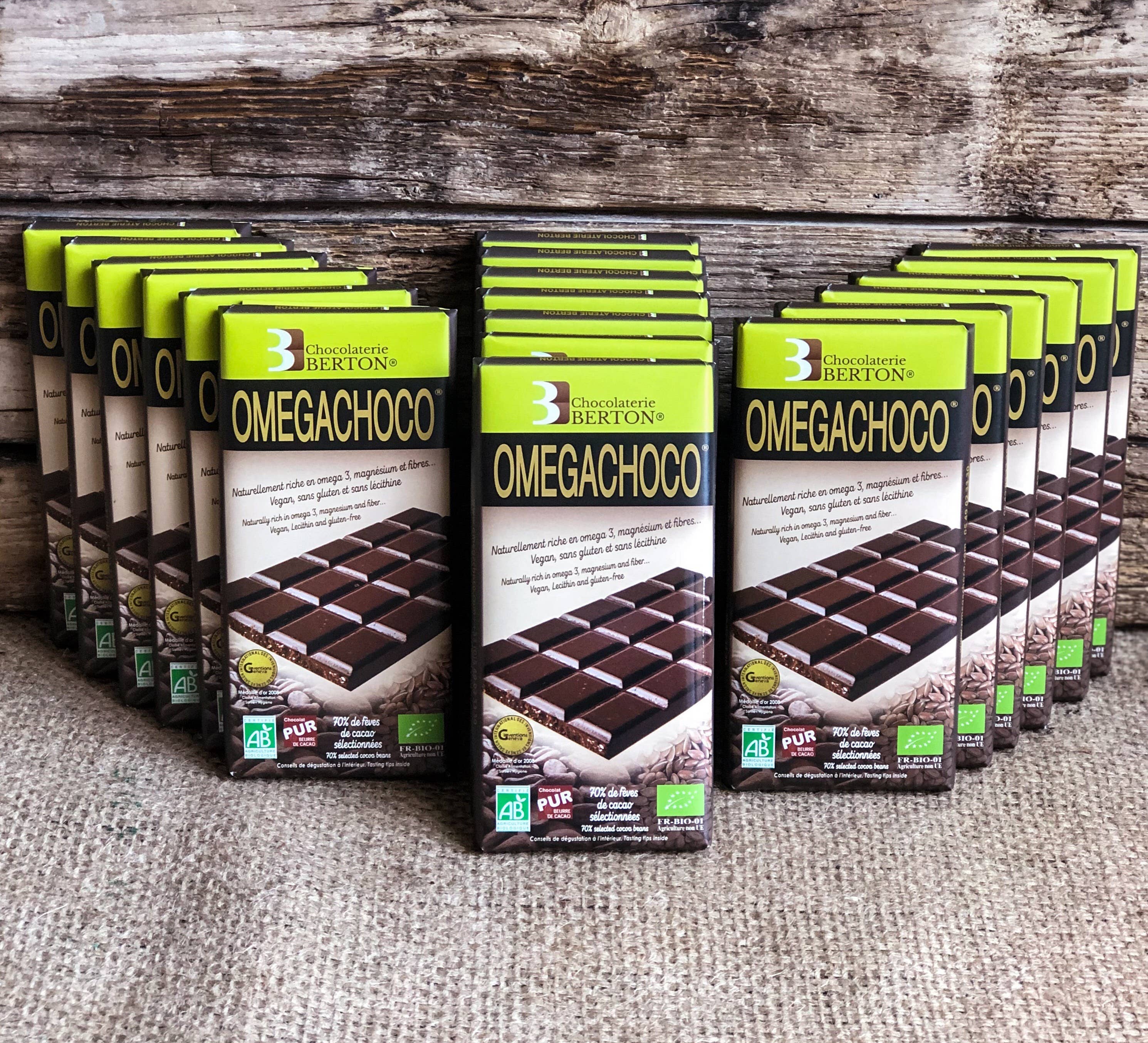 Chocolaterie Berton / Omegachoco - Wholesale Chocoladereep - Omegachoco biologisch chocoladereep met omega-3 en lijnzaad2