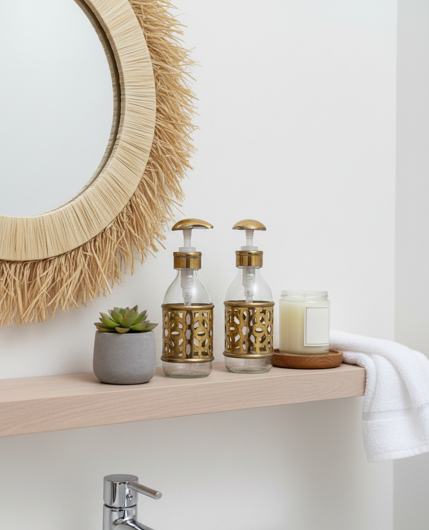 High crafty – wholesale Soap dispenser – Handmade Moroccan Glass Soap Dispenser with Brass Detail 2