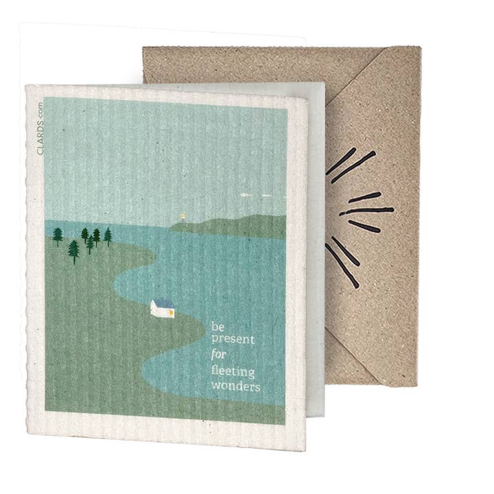 Be Present 2-in-1 Greeting Clard® turns Swedish Cloth for wholesale by Soak iT Up Eco-friendly Greetings + Gifts