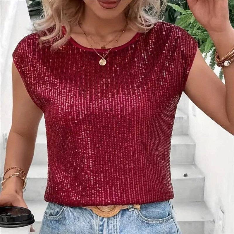 OceanusSwim – wholesale Blouse – Women’s – Loose Casual Round Neck Glitter T Shirt3