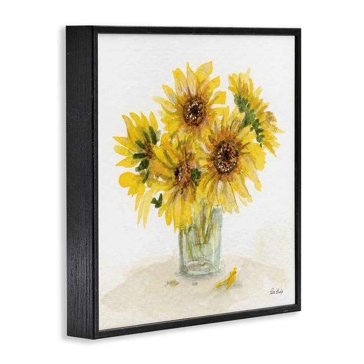 Stupell Industries - Vendita all'ingrosso Decorazione da parete - Bambini e neonati - Arte ad Acquerello con Girasoli in Barattolo con Cornice
