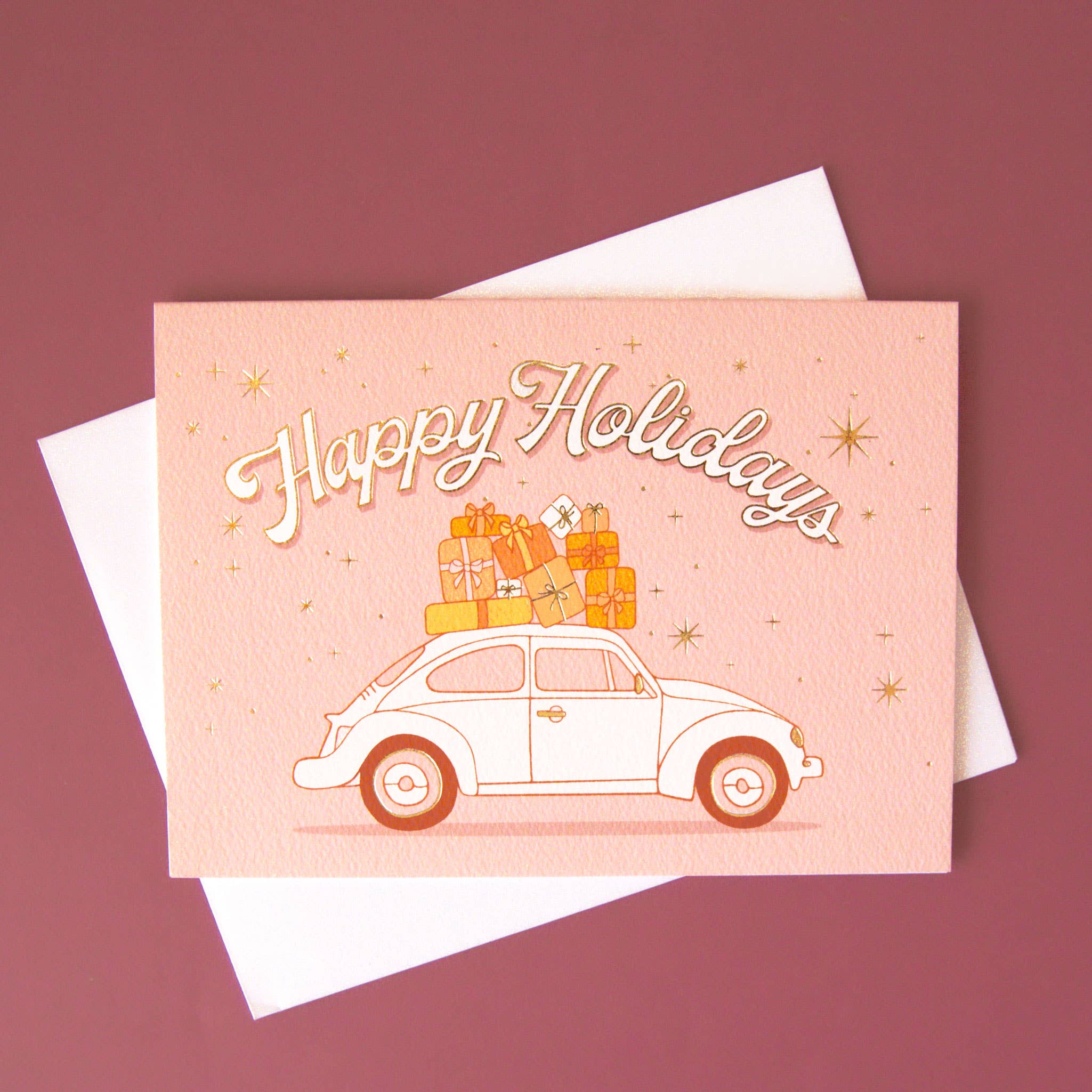 Sunshine Studios - Wholesale Season's Greetings Card - Happy Holidays VW Bug Card | Gold Foil0