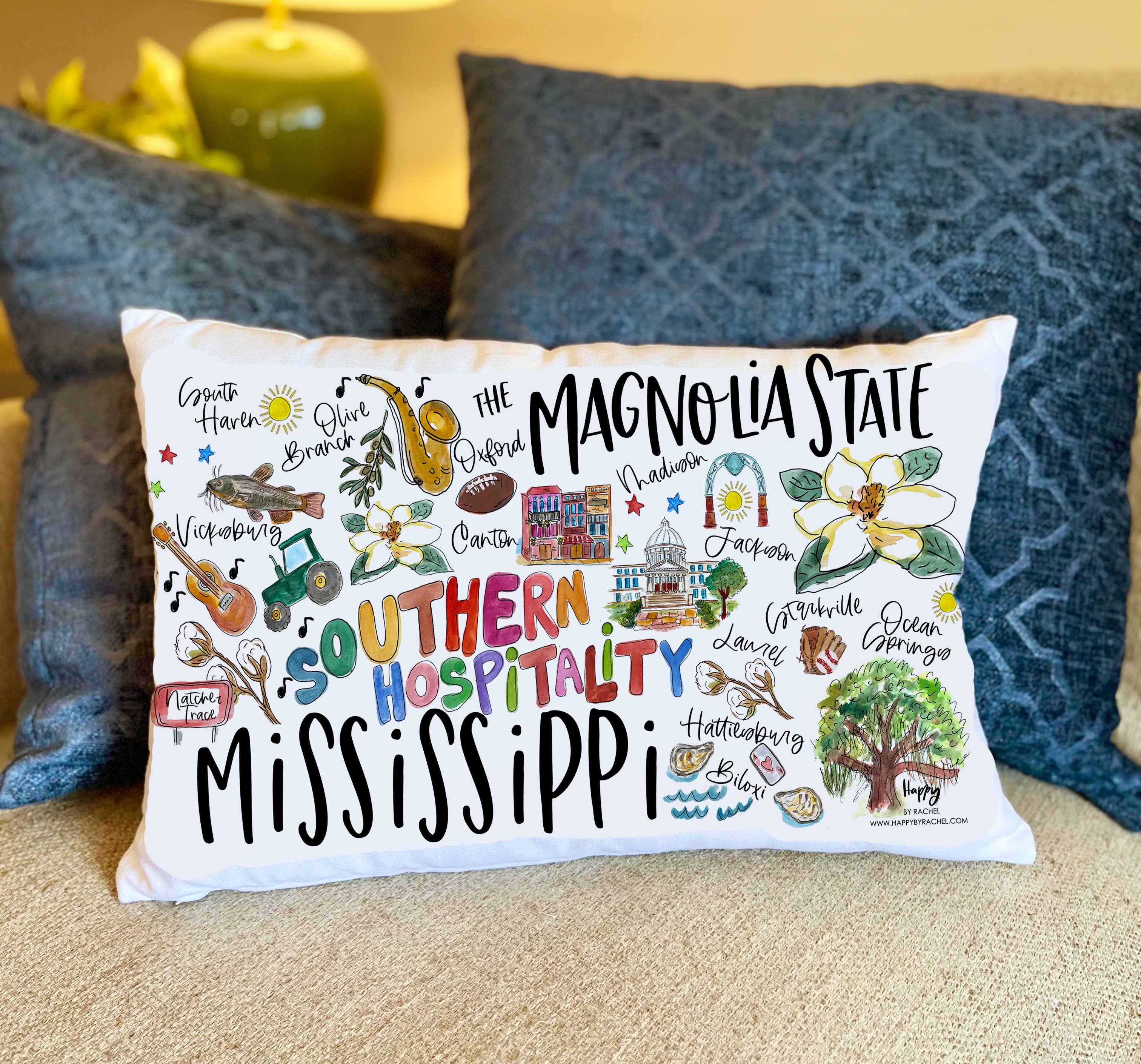 Happy By Rachel, LLC - Wholesale Lumbar Pillow - State of Mississippi Double Sided Lumbar Pillow
