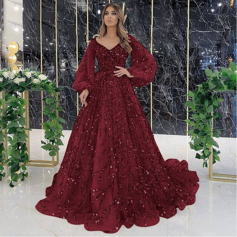 Plush Looks – wholesale Gown – Women's – Beaded Long Sleeve Evening Gown5