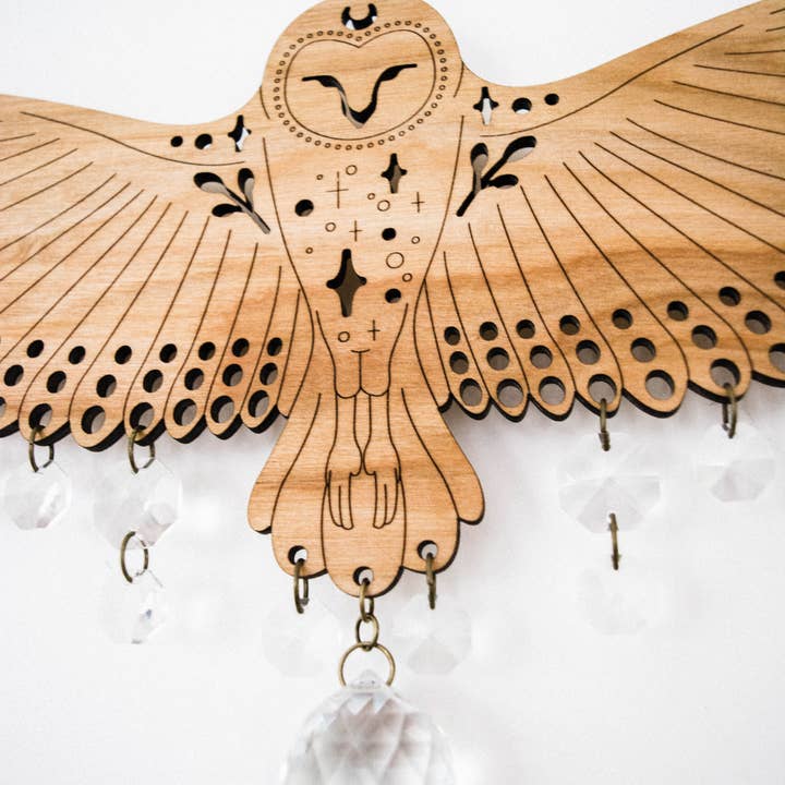 HEX Botanical - Wholesale Suncatcher - Owl Wooden Wall Hanging Bird Suncatcher w/ Crystal Prisms 10