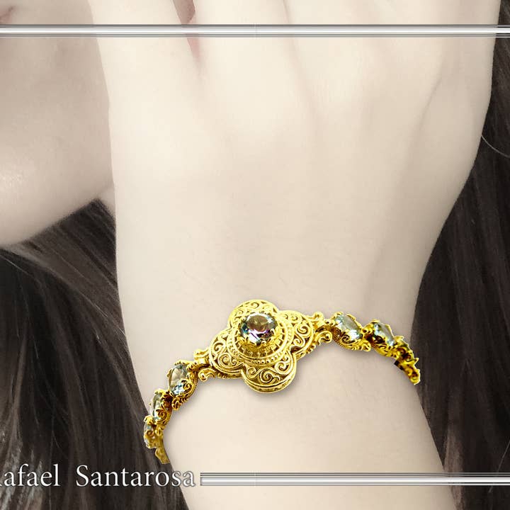 RAFAEL SANTAROSA - Vente Bracelet tennis - Bracelet en fines pierres multiples filigrane byzantin1