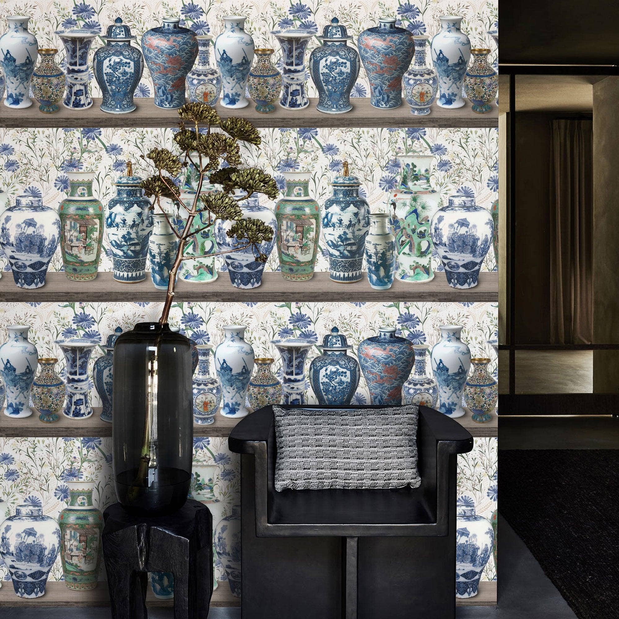 Wallpapers4Beginners - Wholesale Wallpaper - Chinoiserie Wallpaper with Ming Vases0