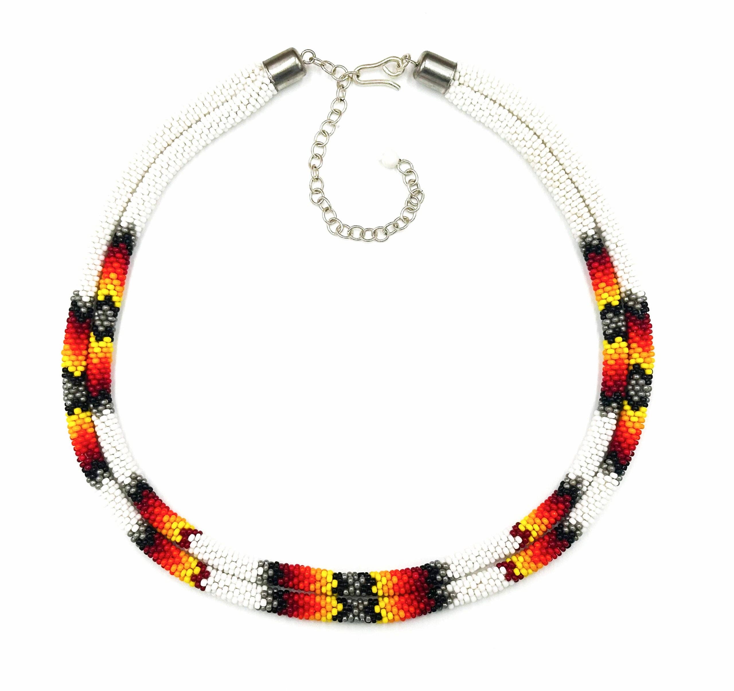 BEADS CORNER - Wholesale Woven Necklace - Native American Style Beaded Double Strand Rope Necklace - White Fire