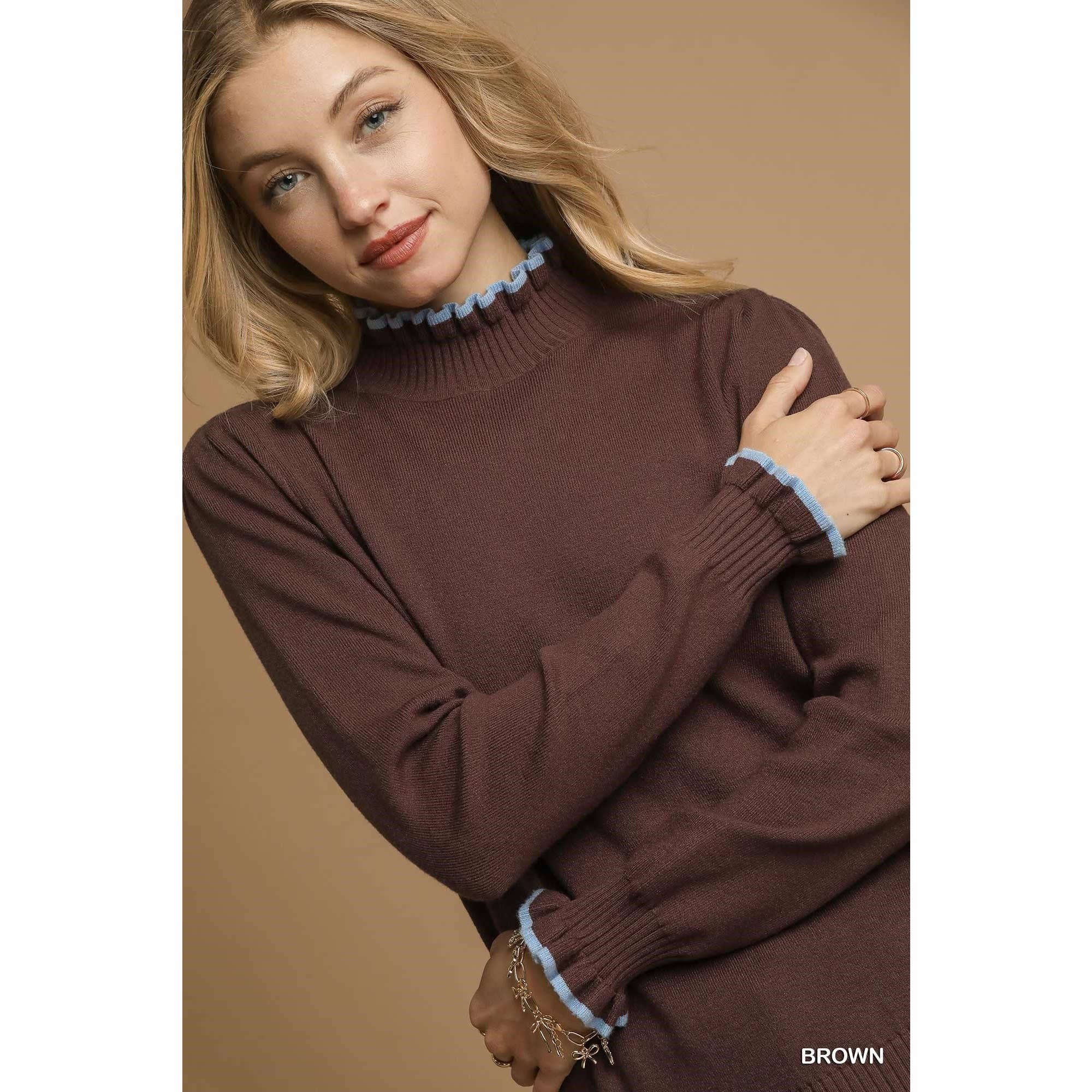 STYLE USA - Wholesale Tuniek - Dames - Trui met contrasterende randen en ruches breisel15