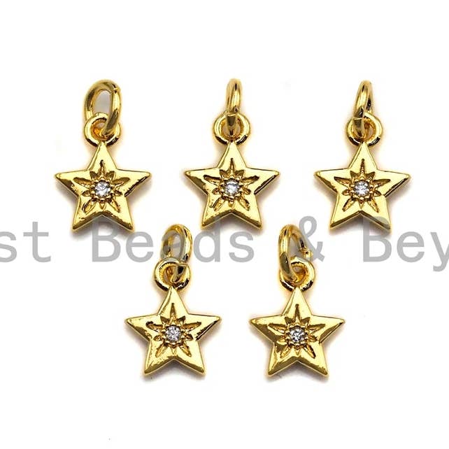 Clear CZ Micro Pave Five Point Star Shaped Pendant/Charm, Star Cubic Zirconia Pendant Charm,8x10mm,sku#Z804 for wholesale by BestBeads&Beyond