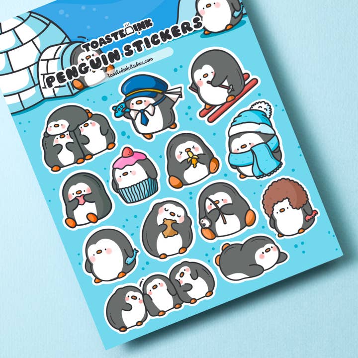 Toastedink - Wholesale Sticker - Penguin Sticker Sheet | Cute Stickers