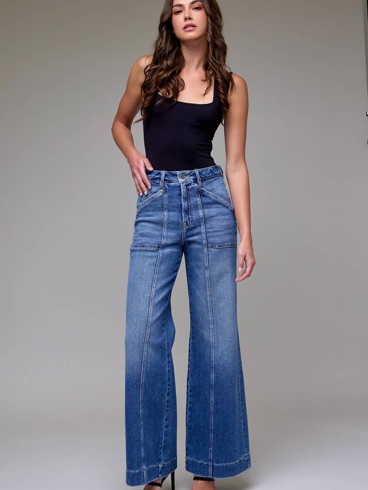 Medium Wash Seam 33" Inseam Comfort Flare for wholesale by Hidden Jeans
