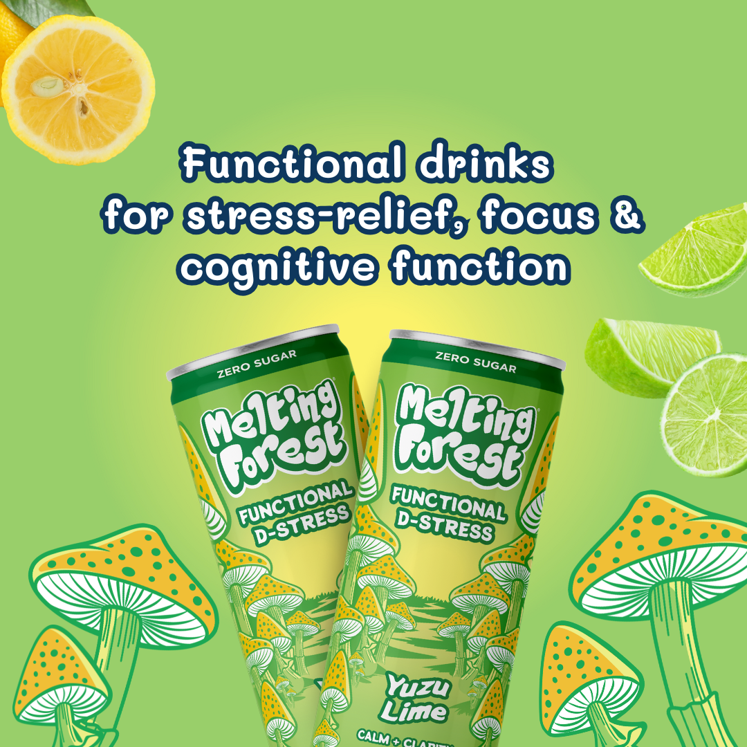 Melting Forest - Vente Eau gazeuse - Boisson aux champignons | Soulagement du stress | Yuzu Citron Vert1