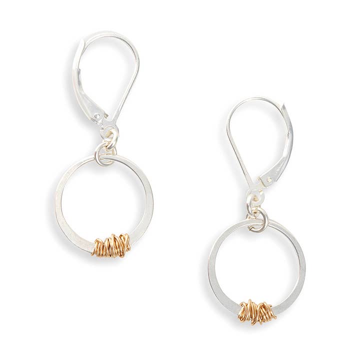 Sparky Stitch Gold Wrapped Silver Circle Earrings for wholesale by Freshie & Zero