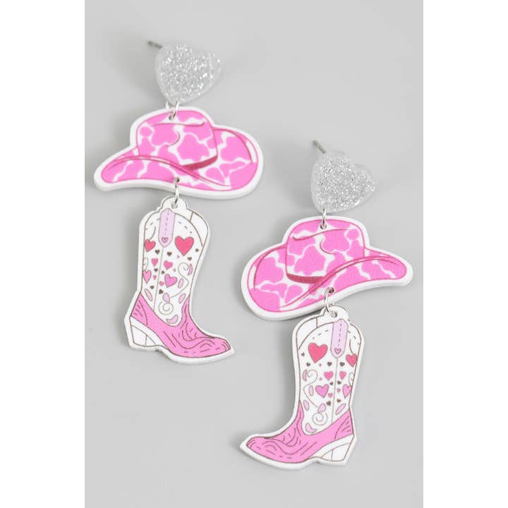 ACRYLIC COWBOY HAT AND BOOT EARRINGS for wholesale by Girly