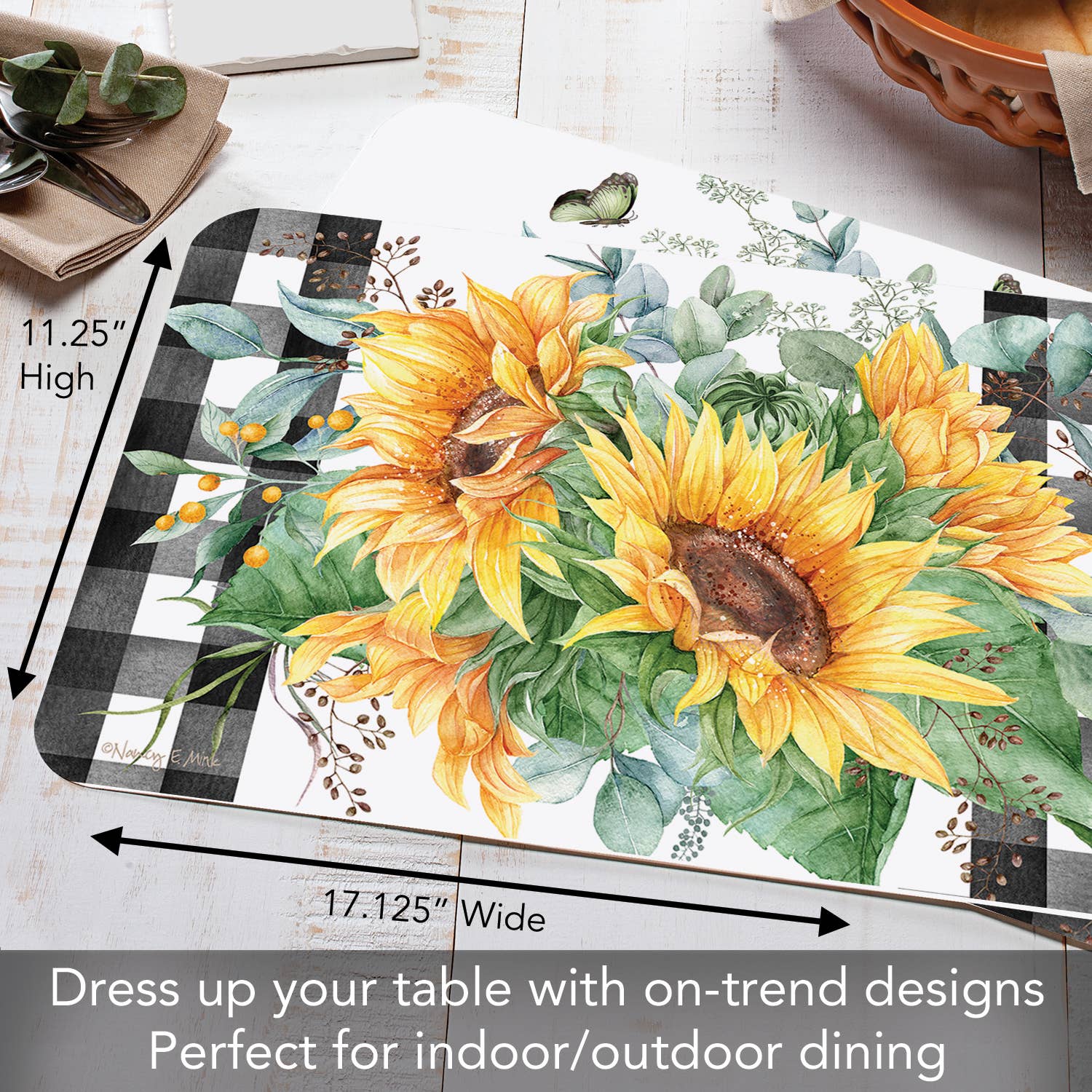 CounterArt/Highland Home/Thirstystone/CoasterStone – wholesale Placemat – Sunflower Fields Reversible Rectangular Plastic Placemat4
