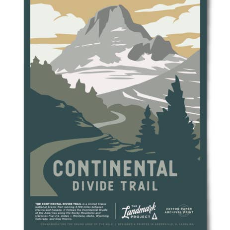 Poster del Continental Divide Trail - 12 x 16 per la vendita all'ingrosso da parte di The Landmark Project