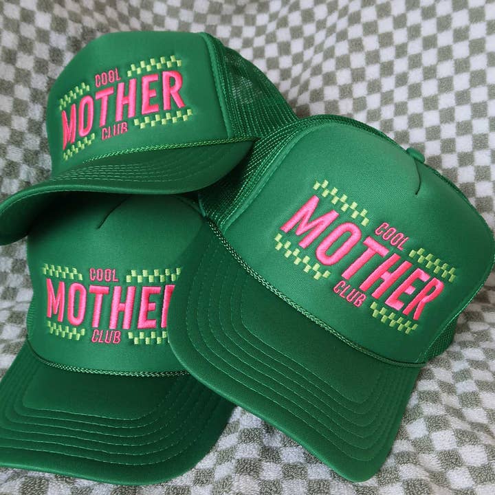 Sundrop - Wholesale Trucker Hat - Women's - Cool Mother Club Checkered Trucker Hat - High Profile Green1