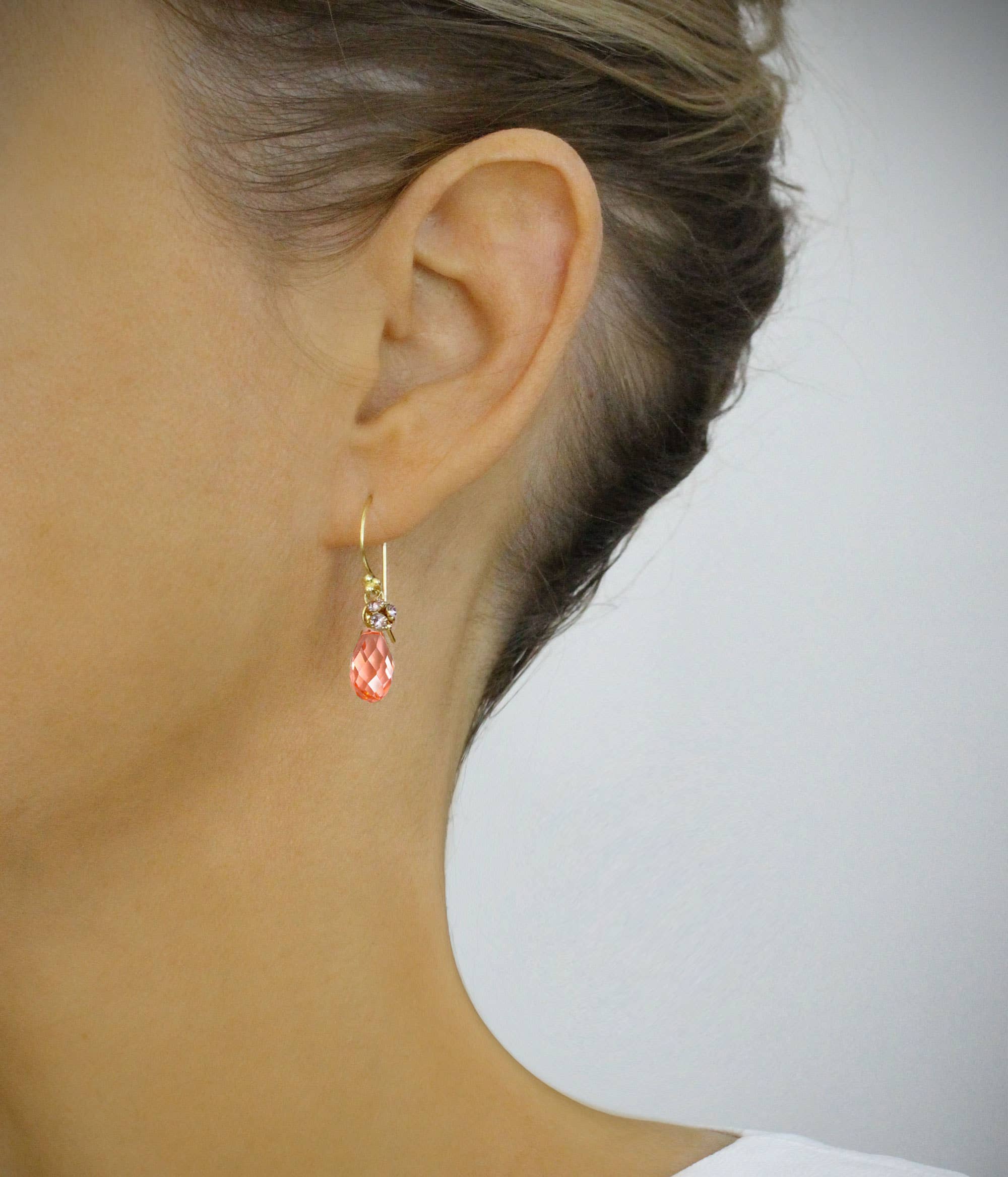 DIGE DESIGNS - Wholesale Dangle Earrings - 18K gold plated earrings with Rose Peach Austrian crystals5