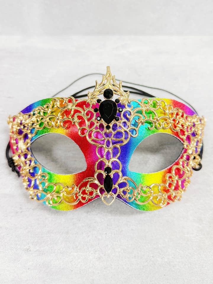 Máscara de carnaval Arcoíris Dorado, máscara 2 en 1, máscara veneciana para venta al por mayor de Happy Dream Gifts