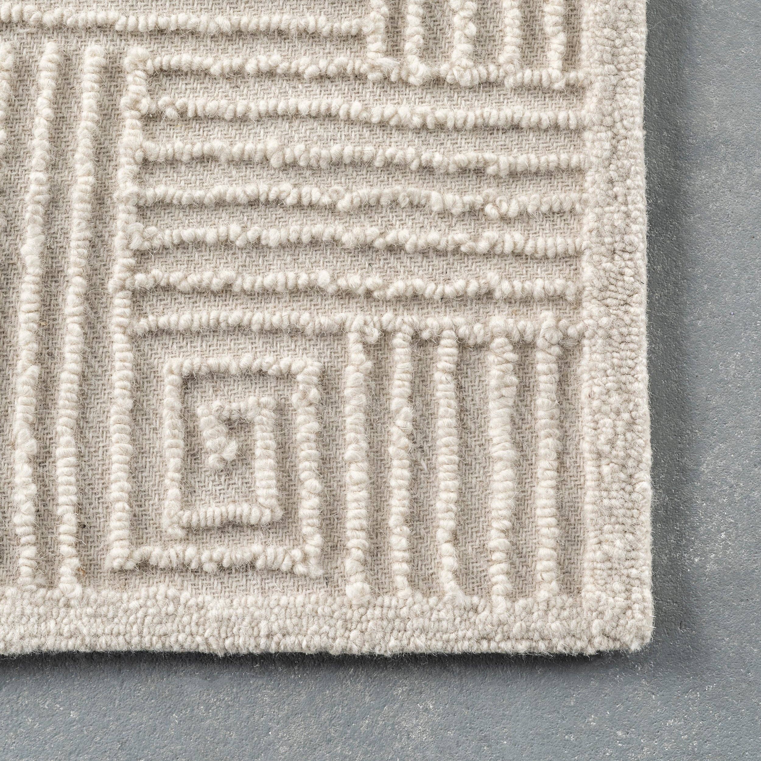 Ivory Mallory Hand Hooked Wool Geometric High Low Textured Area Rug for wholesale on Faire3