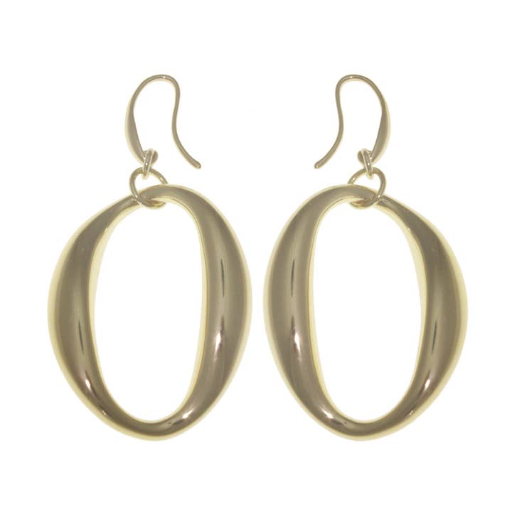 Aretes colgantes con eslabones ovalados de forma libre EP de 2.4 pulgadas de oro de 18 quilates para venta al por mayor de Luxe on Main LLC
