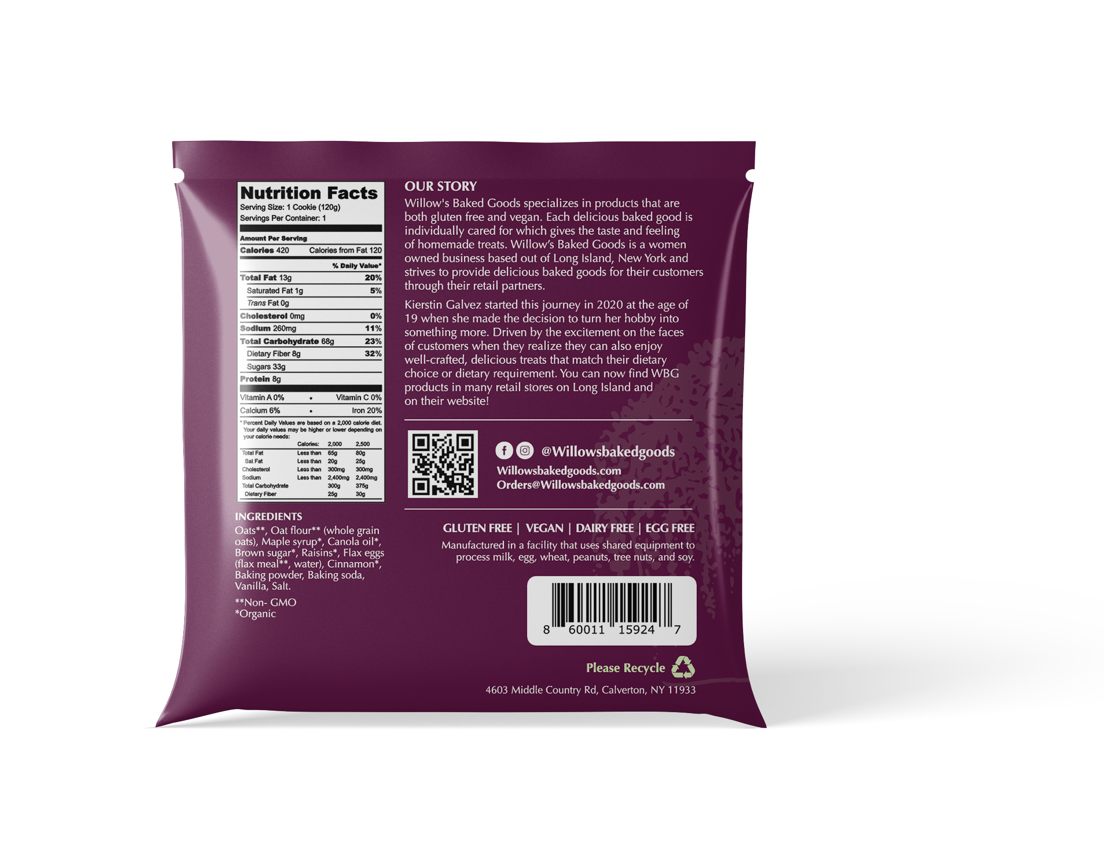 Willow's Baked Goods - Wholesale Cookie - Oatmeal Raisin cookies (Gluten Free & Vegan)1