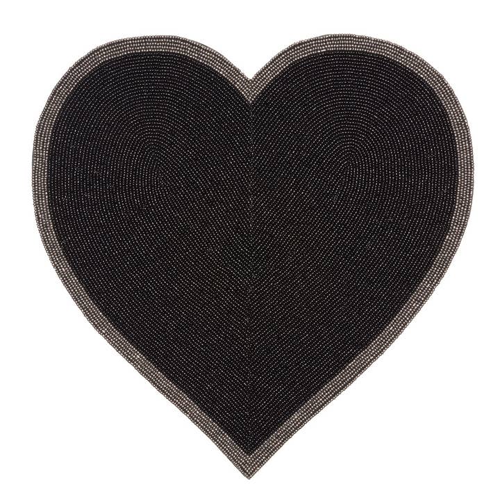 Inspired Generations - Wholesale Placemat - Beaded Black Heart Placemat - Set of 4