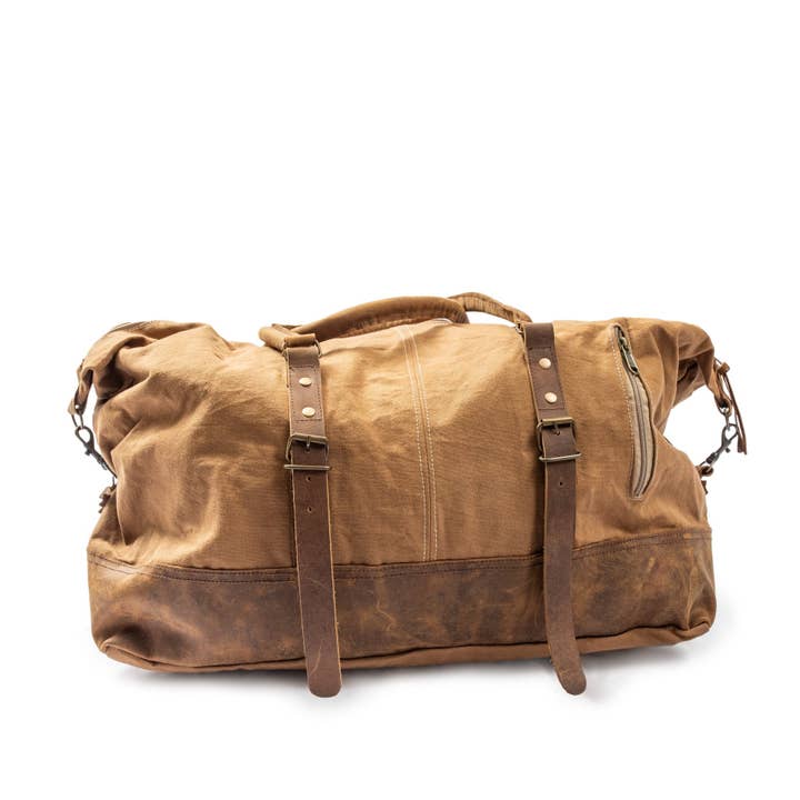 Sugarboo & Co - Wholesale Weekender Bag - Women's - Tan Canvas Duffle Bag with Leather Straps