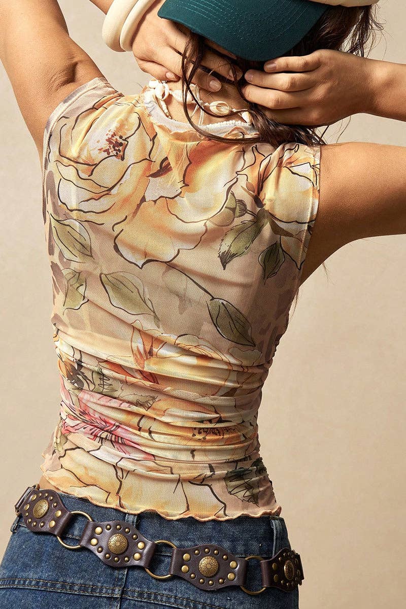 FLOWERY Floral Patterned Sleeveless Top for wholesale on Faire3