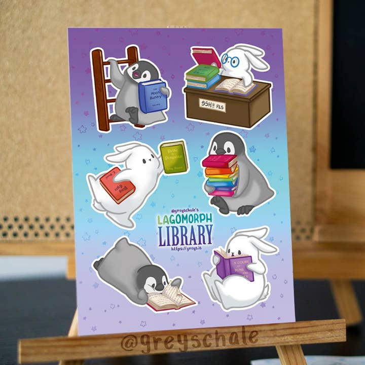 Planche d'autocollants de la Bibliothèque Lagomorphe pour la vente par Greyschale