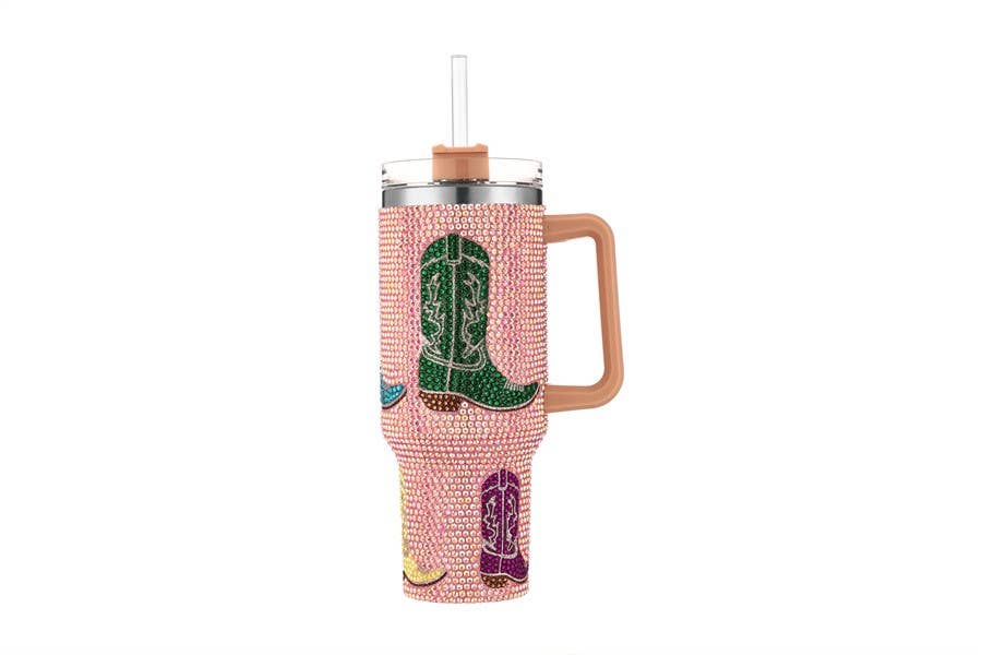 Nima Accessories Inc - Wholesale Insulated Mug/Tumbler - Full Rhinestone Western Boot Themed Tumbler Cup1