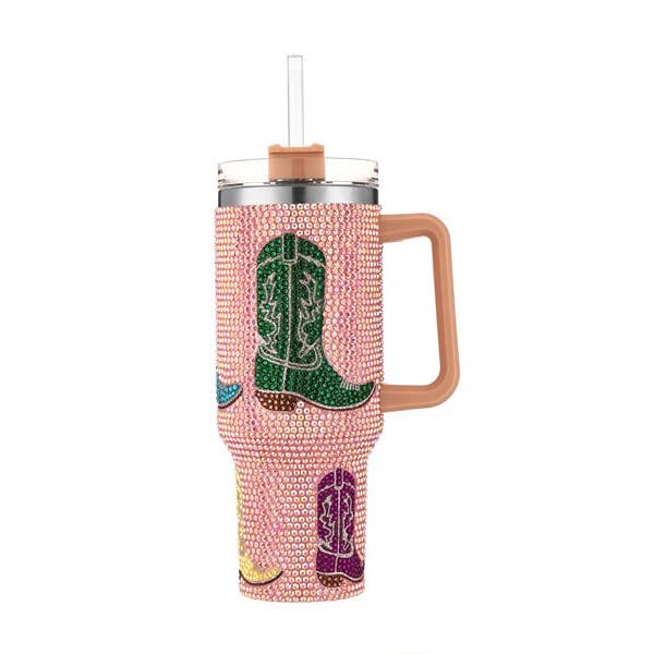 Nima Accessories Inc - Wholesale Insulated Mug/Tumbler - Full Rhinestone Western Boot Themed Tumbler Cup1
