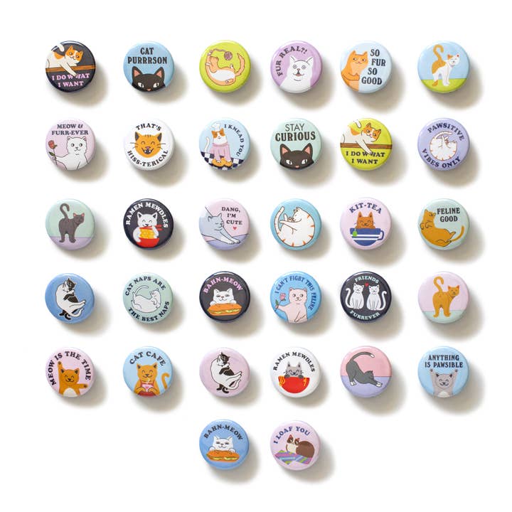 Seltzer Goods - Wholesale Lapel Pin/Button - Cat Lover Button Assortment (132 Buttons)