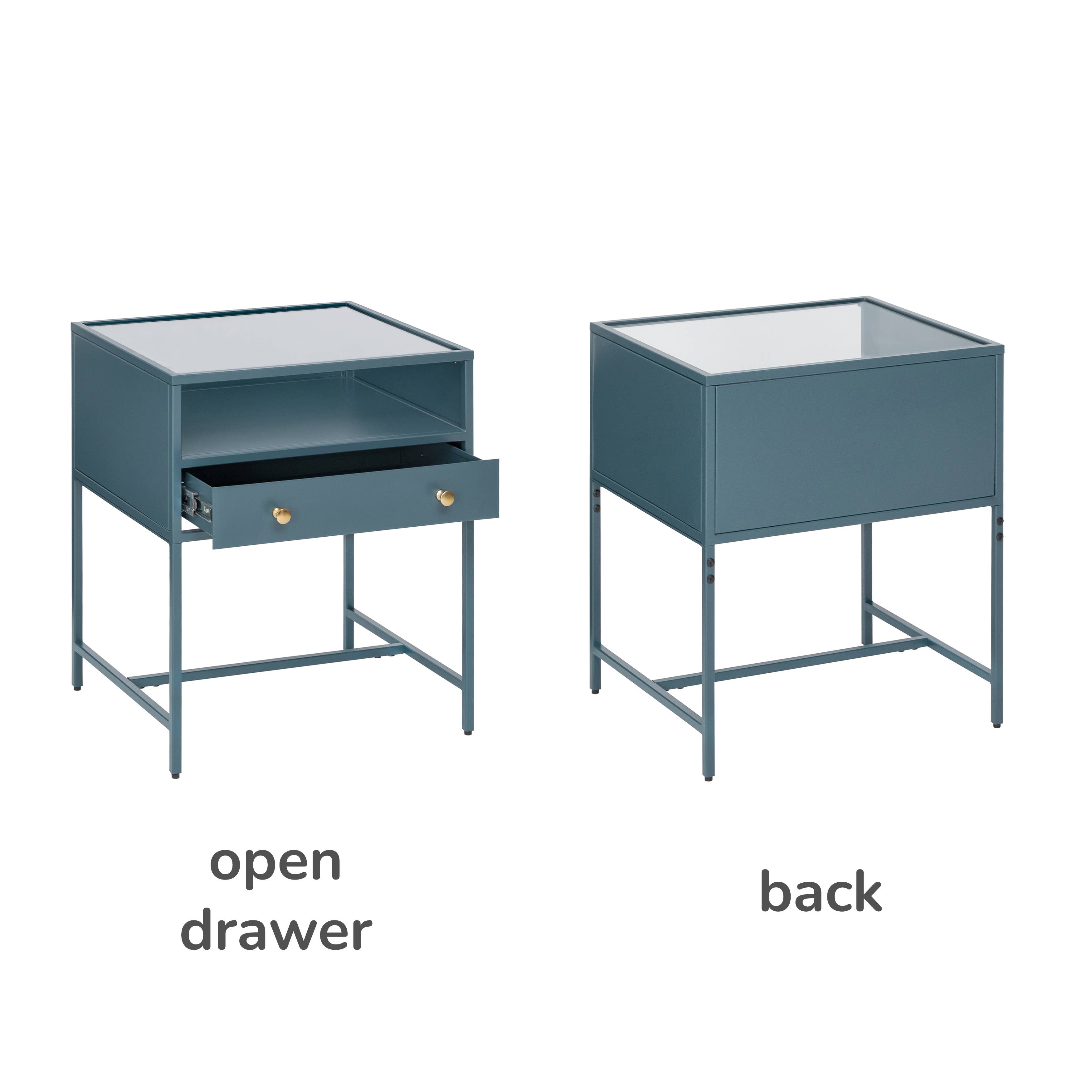 MH London - Wholesale Side Table - Hale Metal Industrial Nightstand with Glass Shadow Box Top13