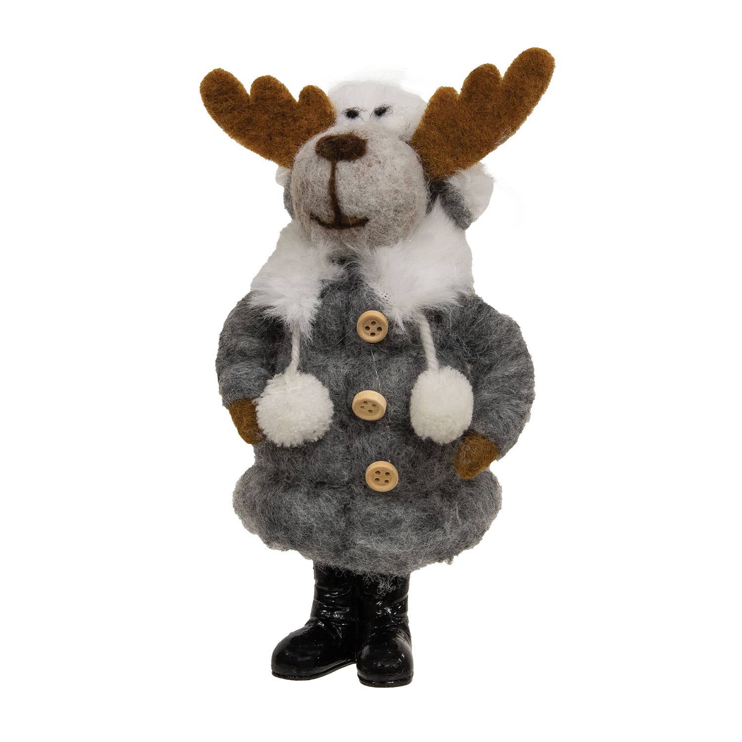 Bright Ideas - Wholesale Ornament - Moose in Gray Puffer Coat Felted Ornament0
