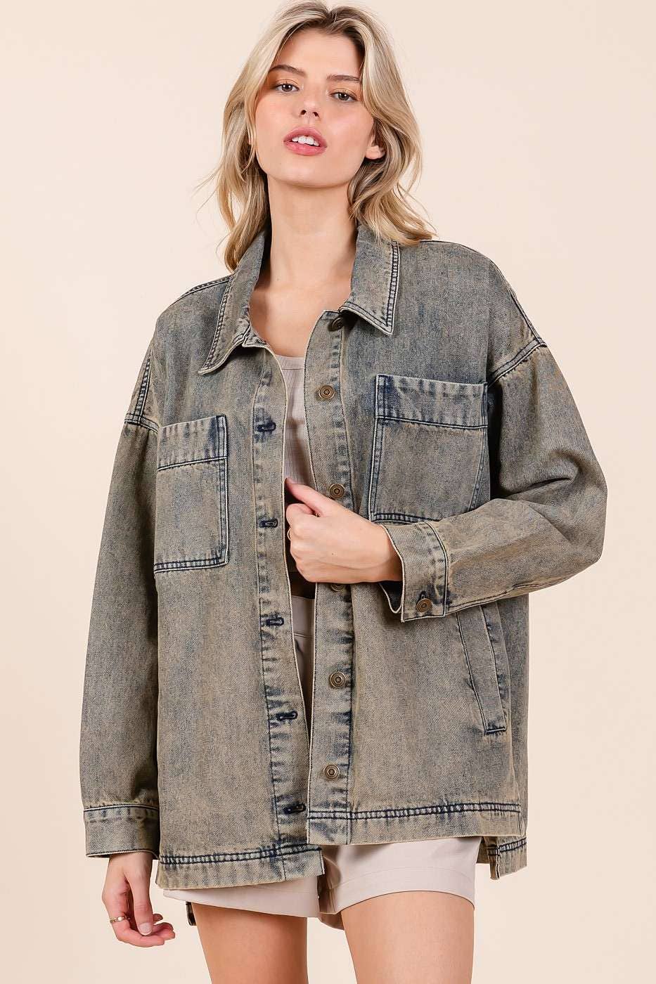 WASHED DENIM OVERSIZED BOXY FIT SHIRT JACKET for wholesale on Faire5