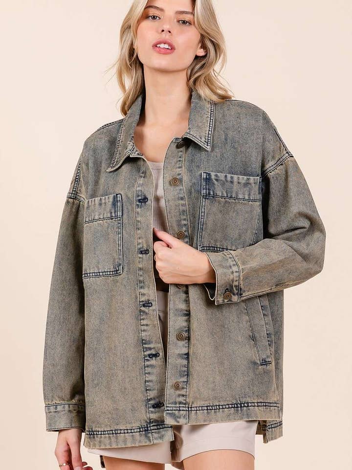 WASHED DENIM OVERSIZED BOXY FIT SHIRT JACKET for wholesale on Faire5