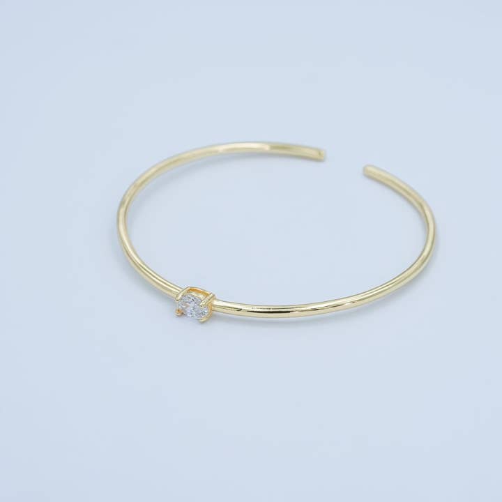 24K Gold Filled Clear Oval CZ Solitaire Cuff Bracelet | WA-3043 for wholesale by Aim Eternal