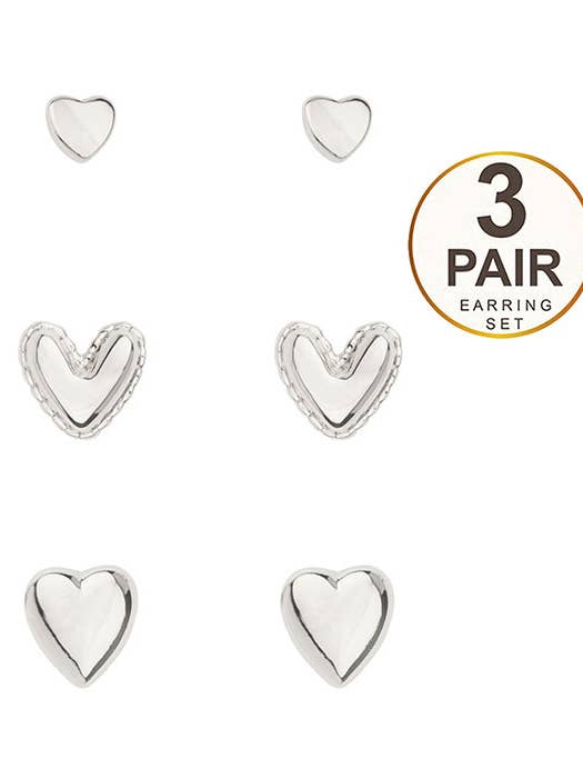 ( GX1009 ) ENSEMBLE DE 3 PAIRES DE BOUCLES D'OREILLES CŒUR pour la vente par Jewelry Max