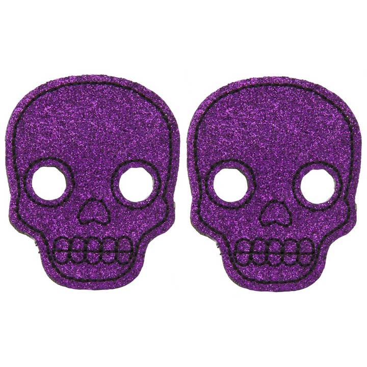 Square Deal Recordings & Supplies - Wholesale Hair Clip - Women's - Hair Clips - Sourpuss - Purple Glitter Skull - Set Of Two