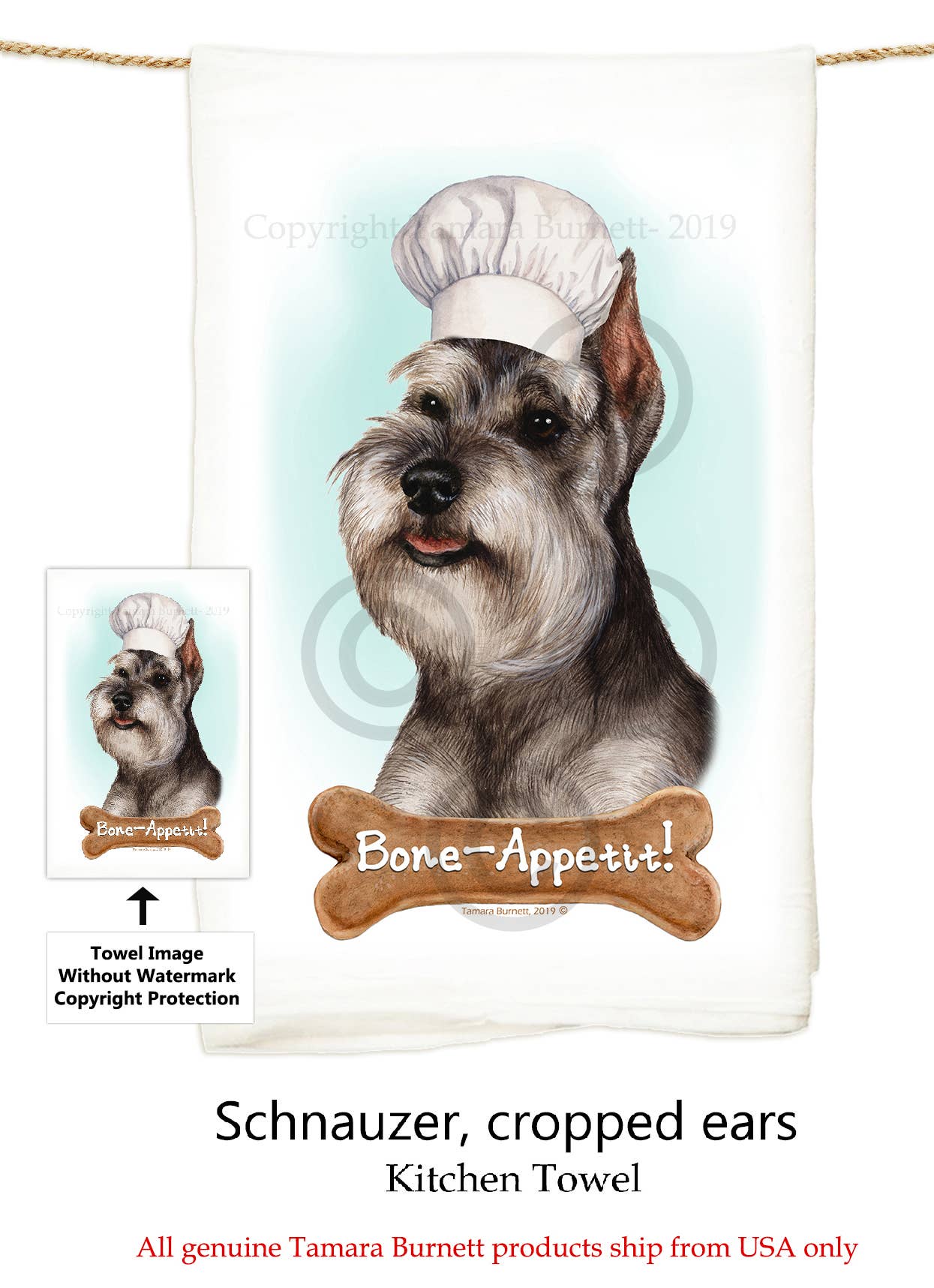 Pet Gifts USA, LLC - Wholesale Tea Towel - Schnauzer Grey Cropped White Flour Sack Kitchen Towel0