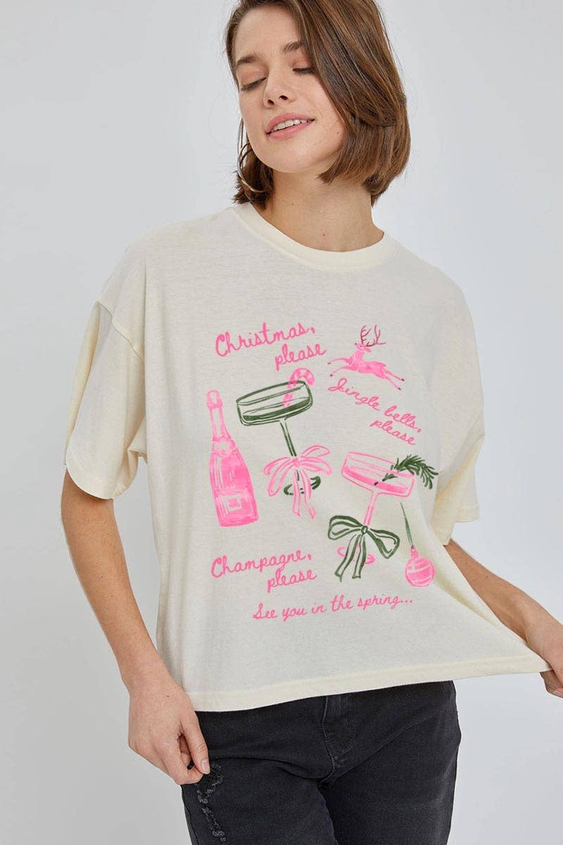 COLORBEAR - Wholesale T-Shirt (Graphic) - Women's - Christmas Champagne Graphic Relaxed Crop Top2