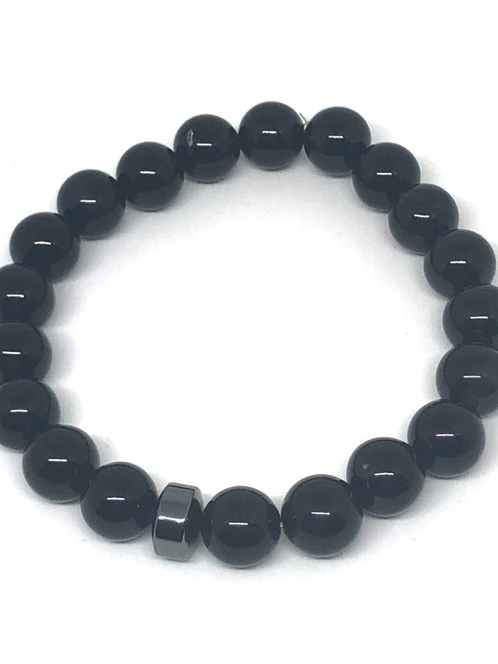 Onyx noir avec rondelle en hématite 10 mm pour homme pour la vente par Inspiration Beads