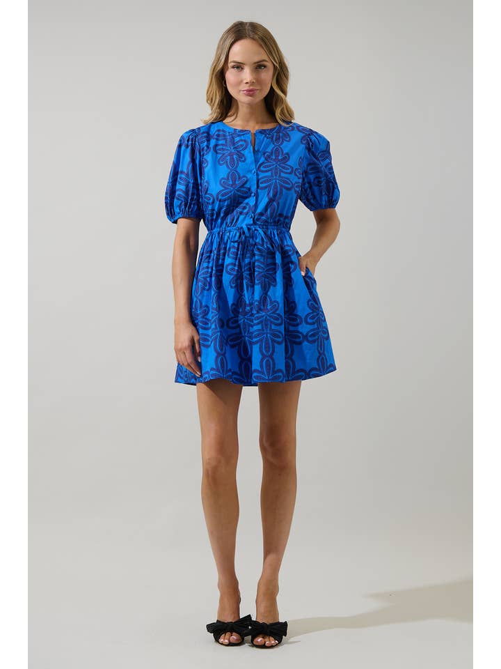 BLUE NAVY MUL Romery Abstract Alba Puff Sleeve Mini Dress for wholesale on Faire3
