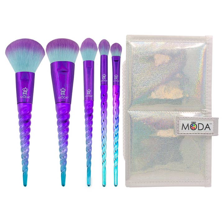 MŌDA® Mythical Celestial Blue Travel Make-up-Pinselset, 6-teilig für den Großhandel von Royal Brush Mfg. Inc.