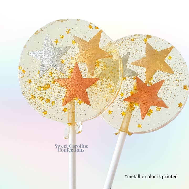 Sweet Caroline Confections - Wholesale Lollipop - Metallic Stars Lollipops, Champagne, 10/Case - VEGAN1