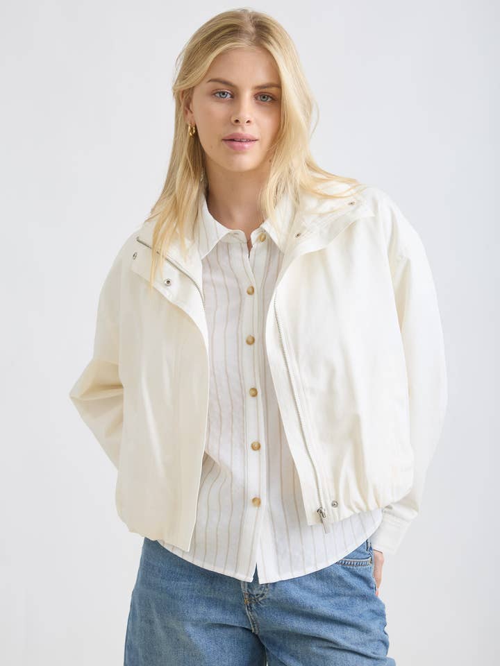 ZIP-UP MOCK NECK ELASTIC HEM JACKET for wholesale by Blu Pepper