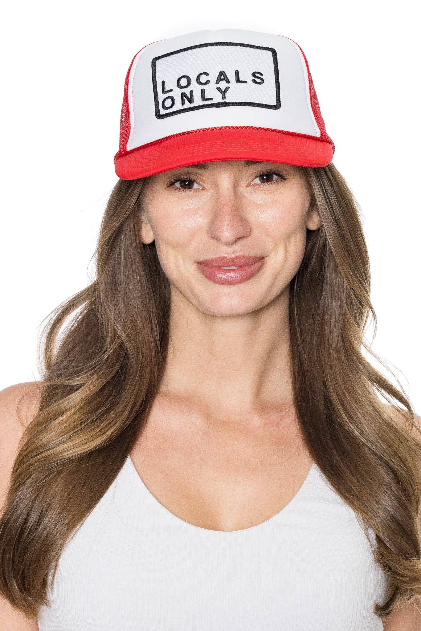 Friday Feelin' - Wholesale Trucker Hat - Unisex - Locals Only Trucker Hat in Red Split2